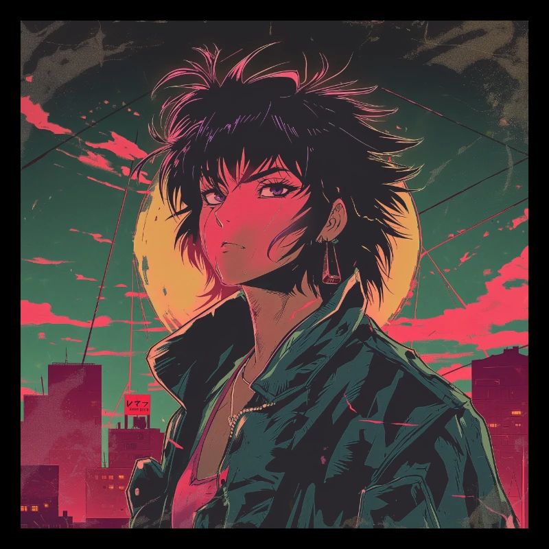 Années 80 Anime Guy Calmant Impression de mode de haute qualité