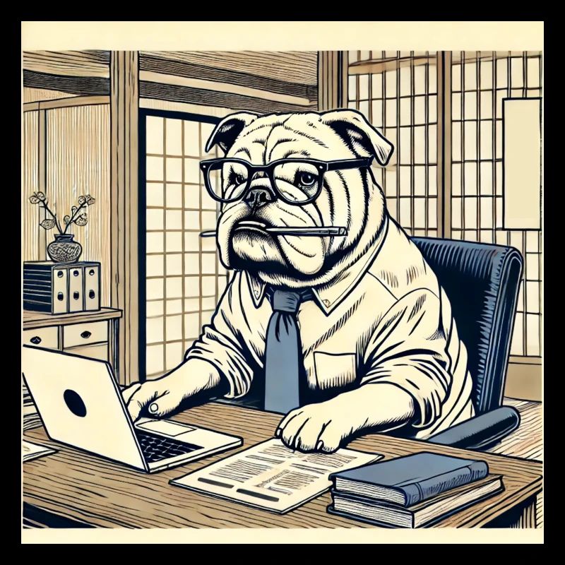 Bouledogue au bureau - Ukiyo-e Style