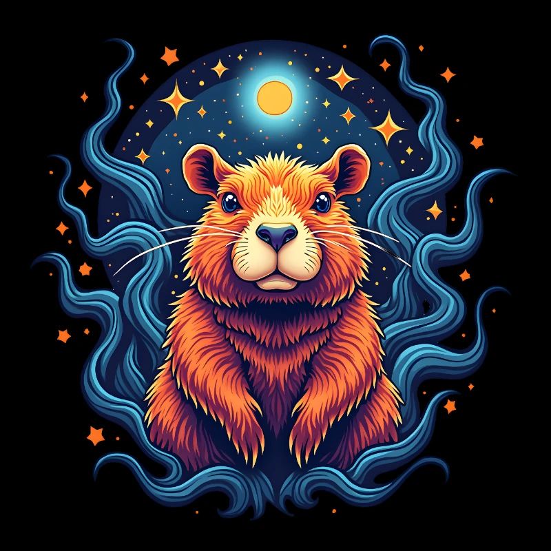 Space Capybara | Starry Sky & Moon