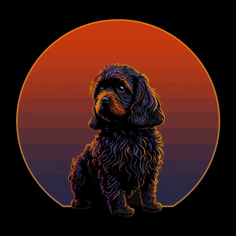 Cavapoo retro sunset