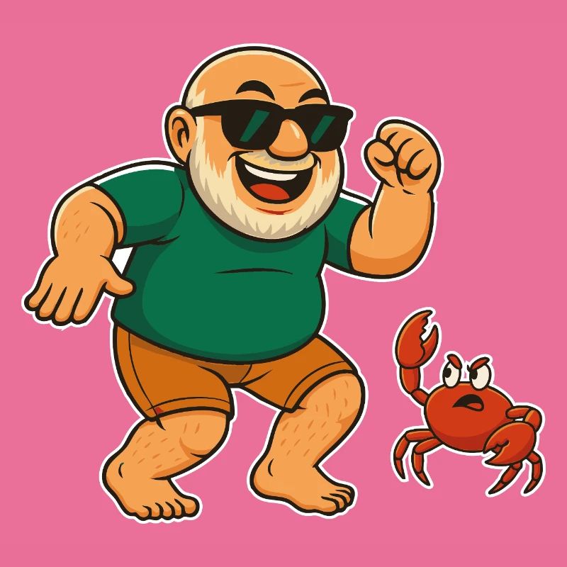 Papy joyeux avec crabe