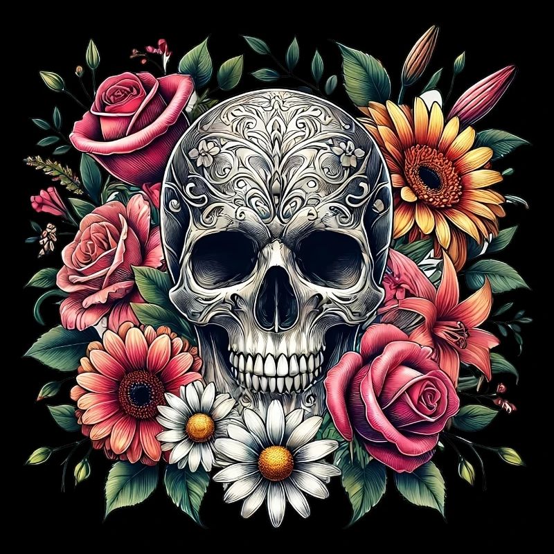 Totenschädel mit Blumen