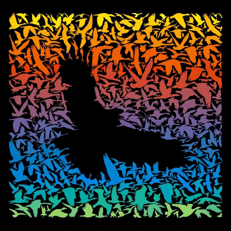 Abstract rainbow predator bird and its prey