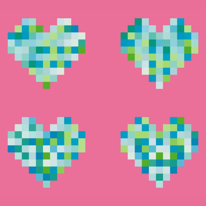 Cœurs 4 pixels - couleurs pastel néon - bleu - vert