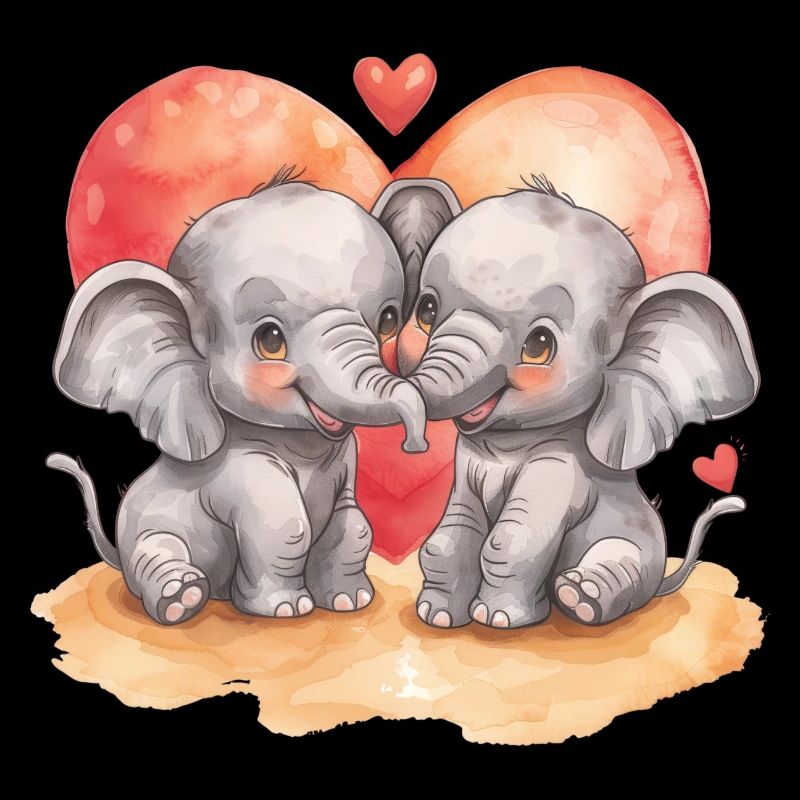 Deux éléphants de dessin animé amoureux du cœur