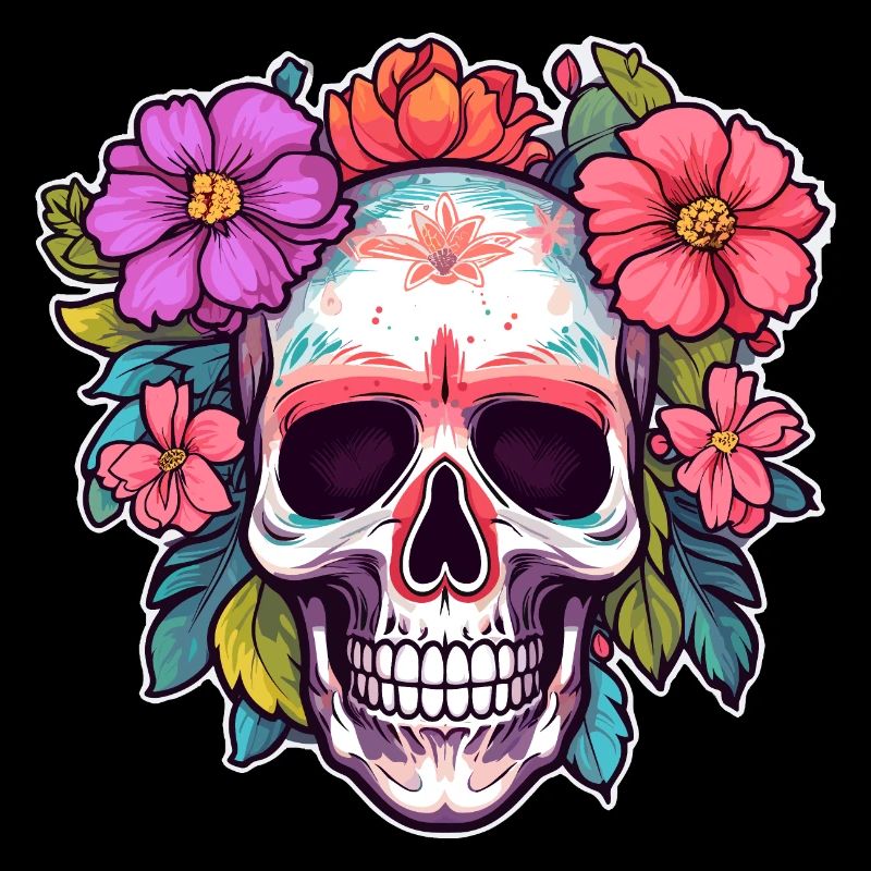 Menschlicher Schädel & Blumen 30