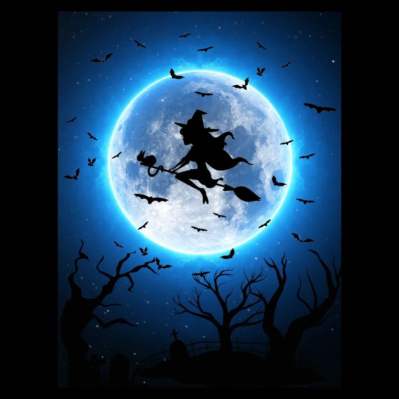 Halloween Moon witch bats lune sorcière chauves-souris