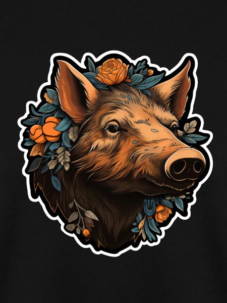 Wildschweinkopf mit Blumen
