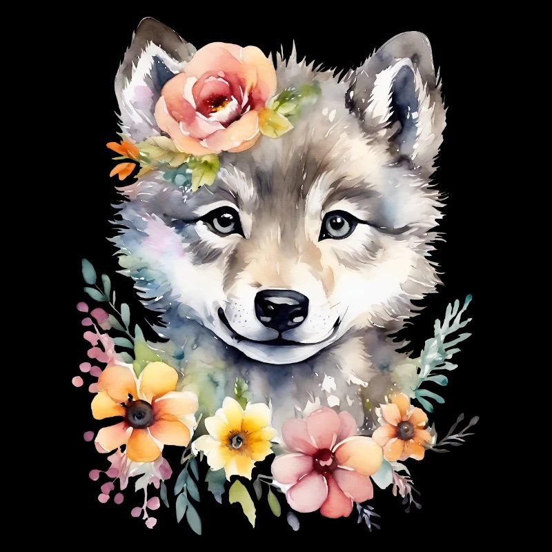 Loup mignon loup bébé mignon aquarelle