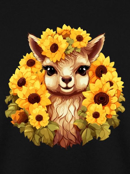 Alpaka mit Sonnenblumen
