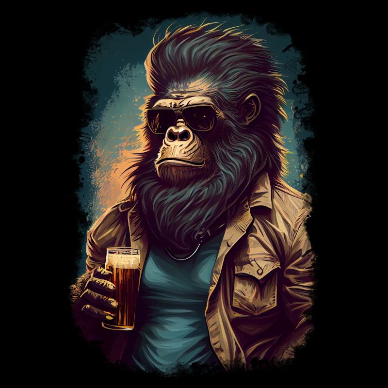 cool gorilla with sunglasses and beer