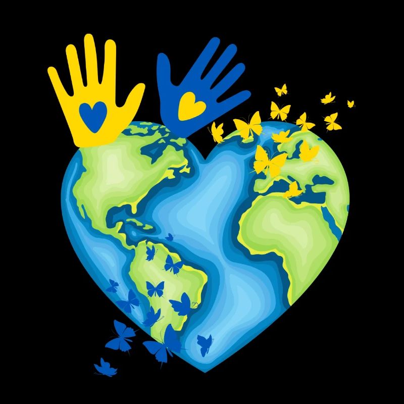 Terre avec des papillons mains d’enfants