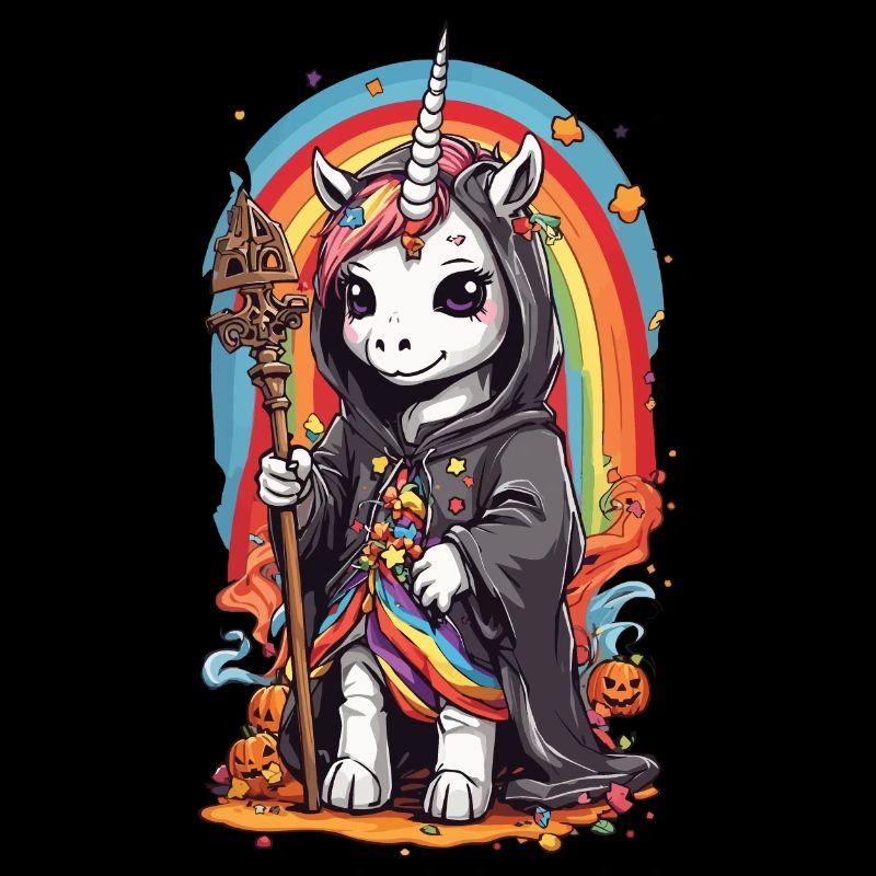 Halloween Licorne magicien arc-en-ciel et sort