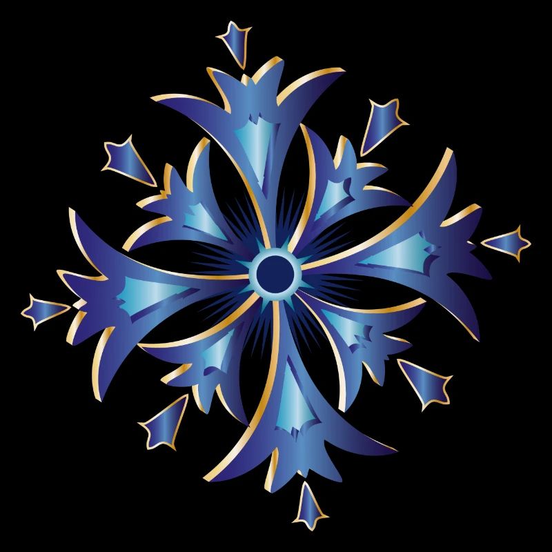 amulette de bleuet stylisée en bleu et or