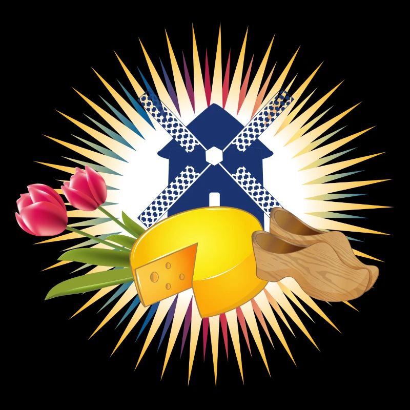 Windmill with tulips, clogs and Dutch cheese