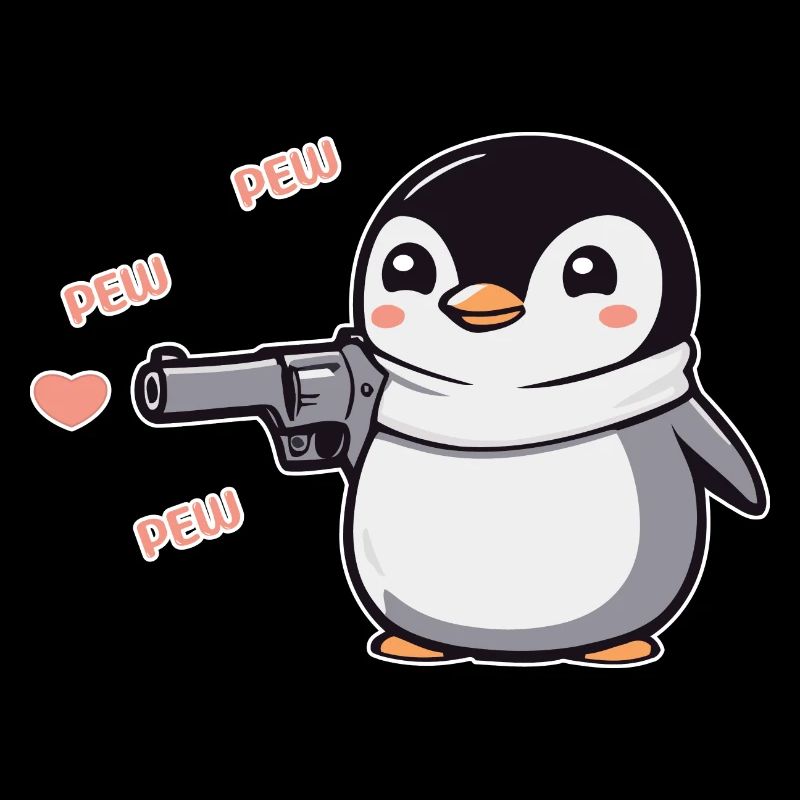 Pingouin avec des coeurs de pistolet Pew Pew Pew