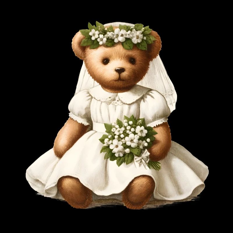nostalgischer Vintage-Teddy als Braut mit Blumen