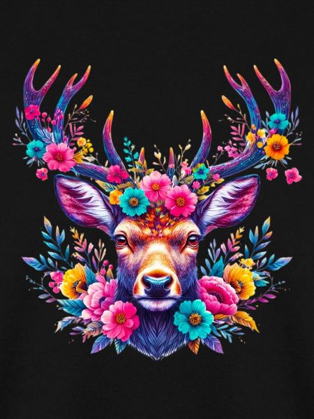 Hirsch mit Blumen geschmückt