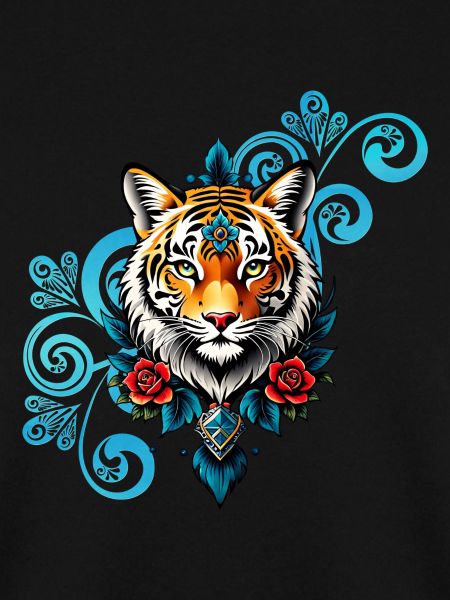 Tiger mit Blumenschmuck.