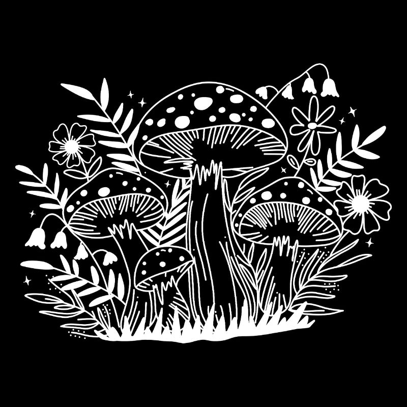 Mushroom Time - Fleur dans la nature, bois monochromé