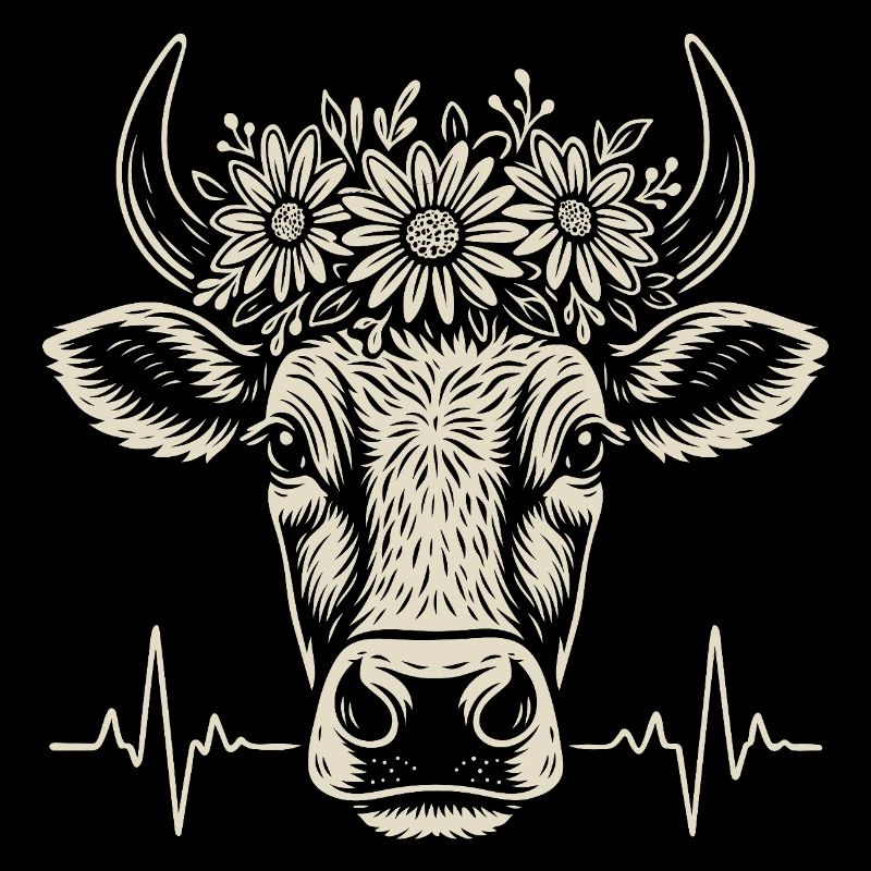 Vache alpine avec battement de cœur et couronne de fleurs