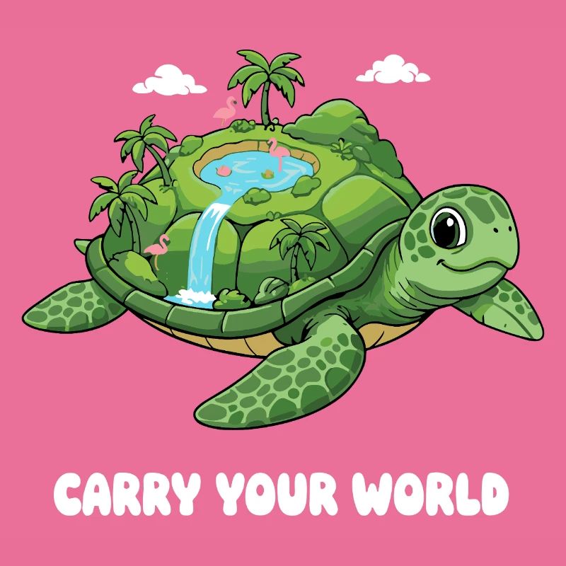 Island turtle with waterfall