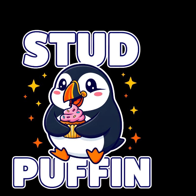Stud Puffin Cute Bird Cupcake Pun 