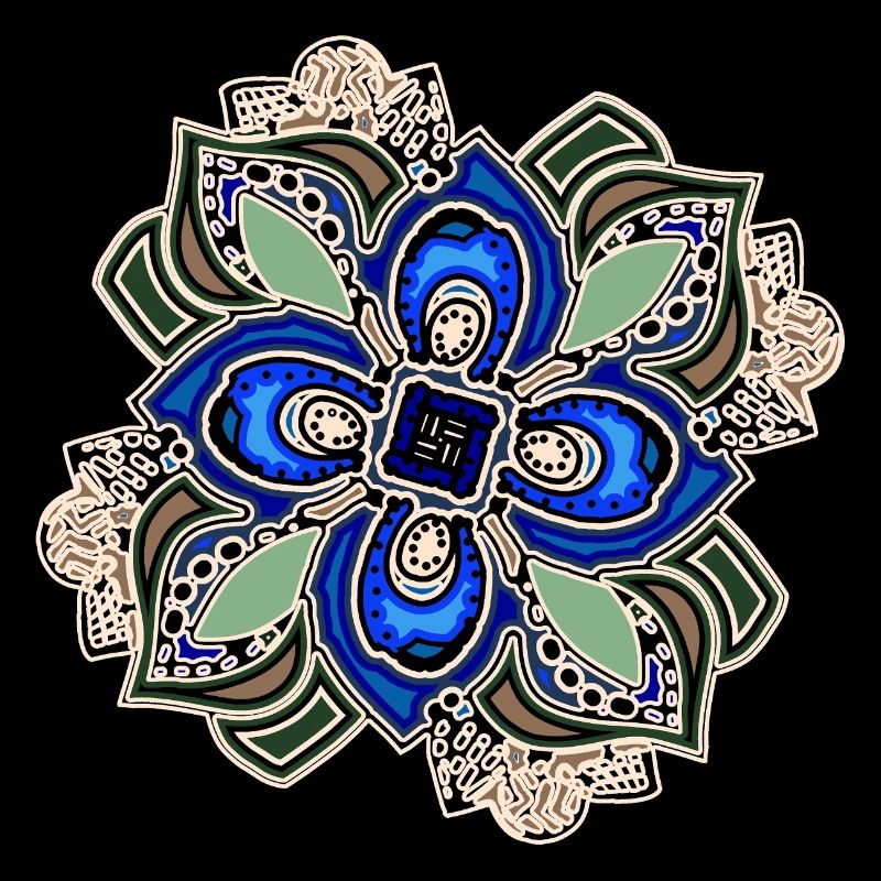 Blaugrüne extravagante Mandala-Blume