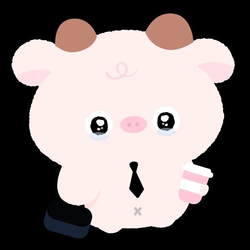 Vache Kawaii en cravate avec café