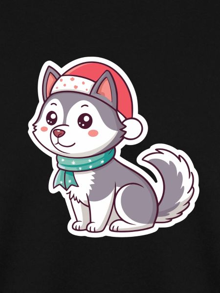 Festlicher Husky mit rotem Hut