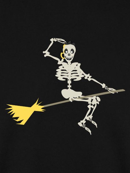 Skeletthühner mit einem Besen