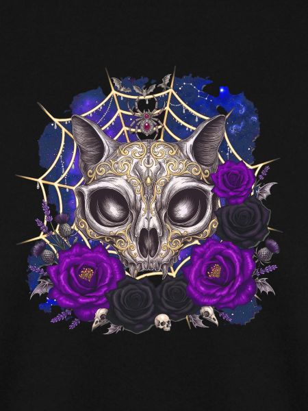 Whimsigoth Katzenschädel Rosen Shirt