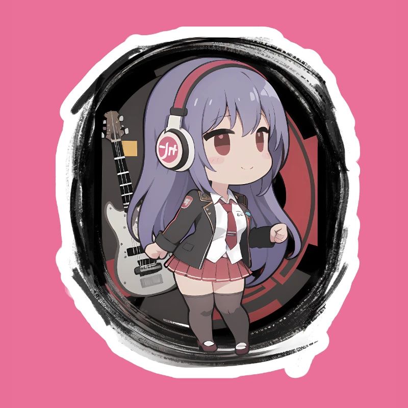 Chibi-Mädchen mit einer Gitarre
