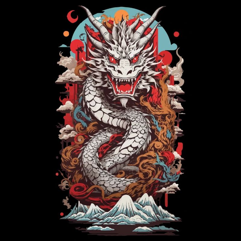 Retro Japan Drache Ukiyo-E Popart Design