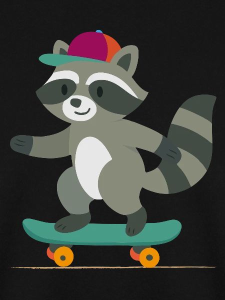 Skateboard-Waschbär mit Basecap