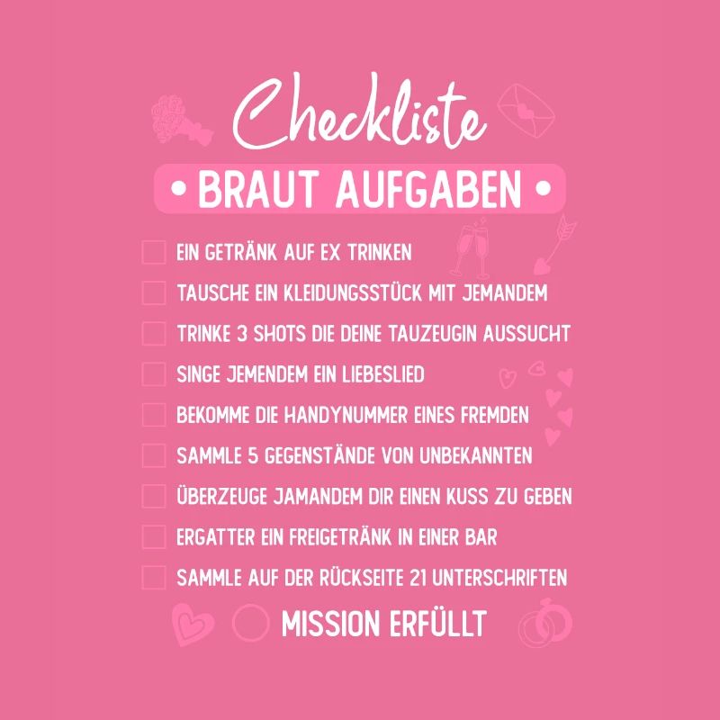 JGA Mutprobe Checkliste Braut Aufgaben