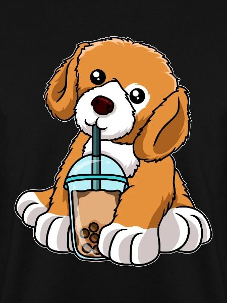Dog drinks bubble tea