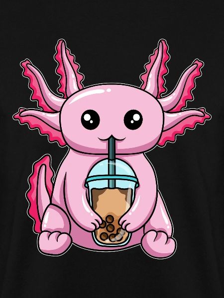 Axolotl drinks bubble tea