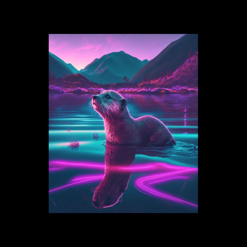 Cool Sea Otter Design Synthwave Wandering Otter