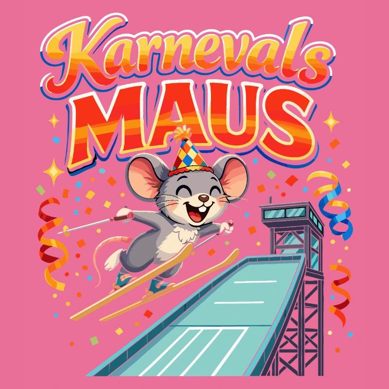 Karnevalsmaus Skispringen lustig 