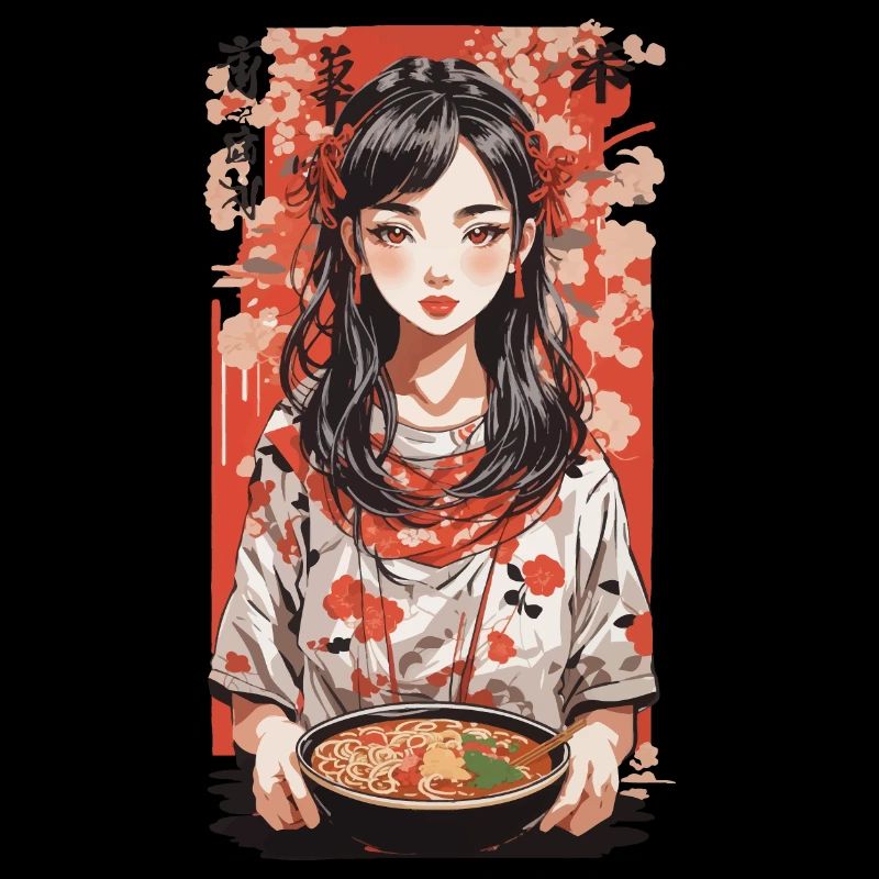 Japanisches Ramen Suppen Mädchen Ukiyo-E Stil