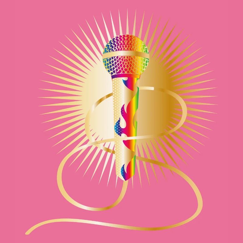 microphone doré avec éléments arc-en-ciel