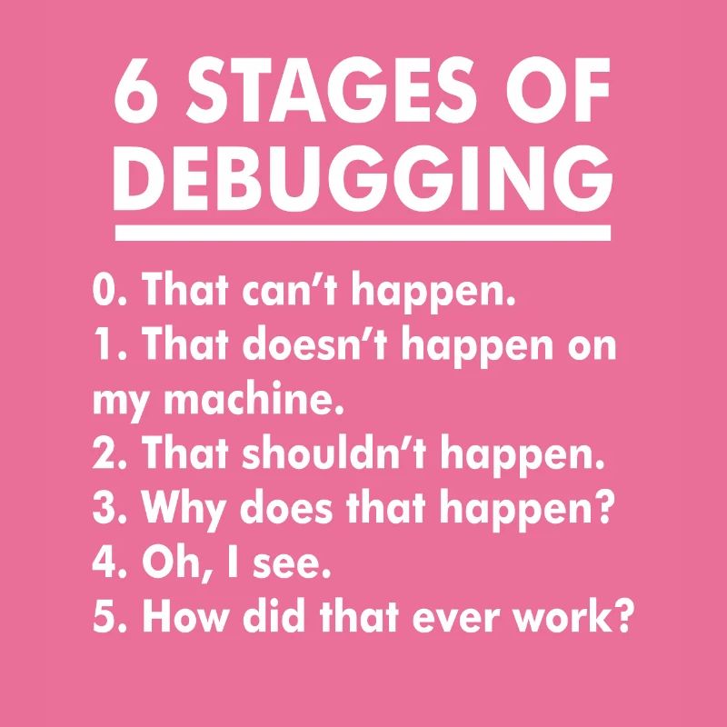 Humorvolle Illustration der Debugging-Phasen