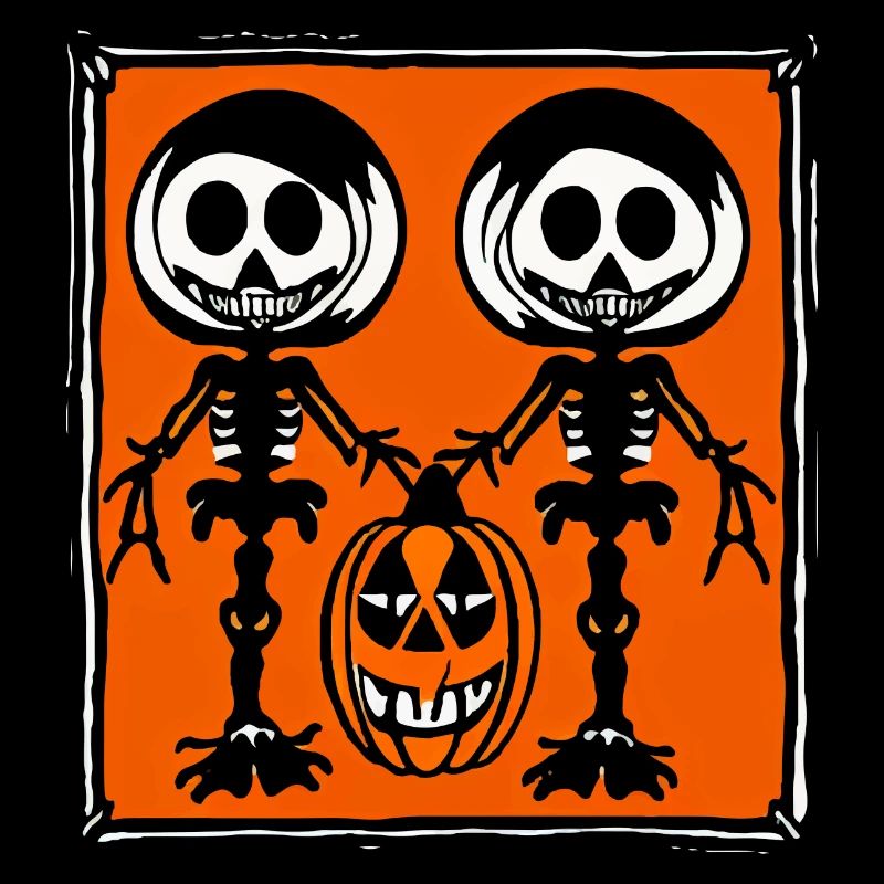 Halloween avec squelette et tête de citrouille