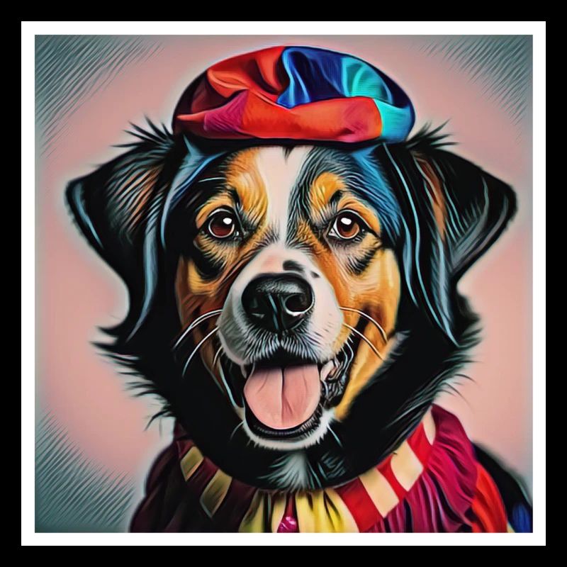 Hund als Clown verkleidet