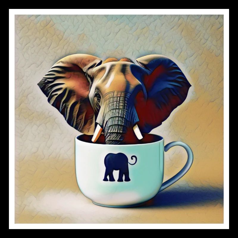 Elefant trinkt einen Kaffee