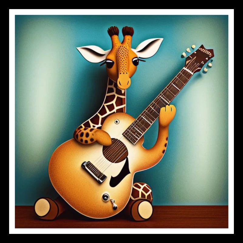 Giraffe spielt auf einer Gitarre