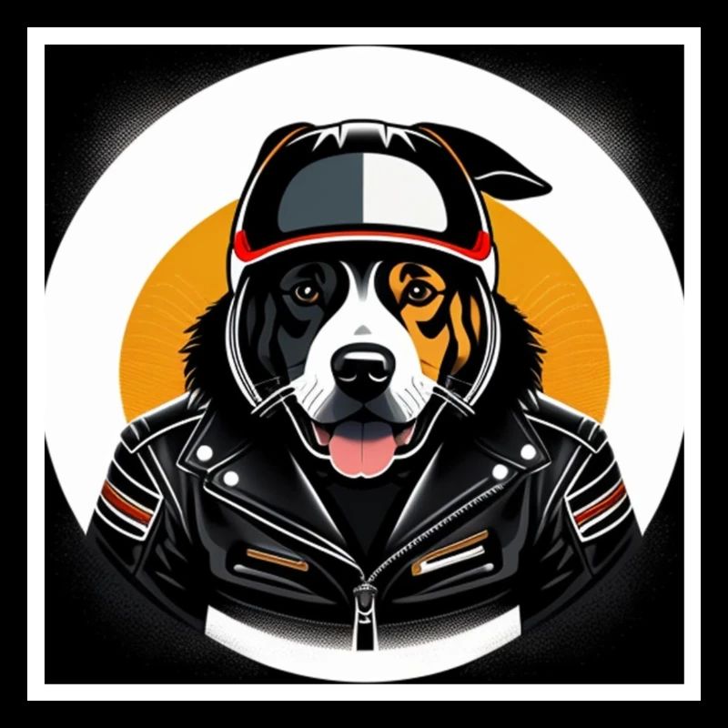 Hund hat eine Motorrad Jacke an