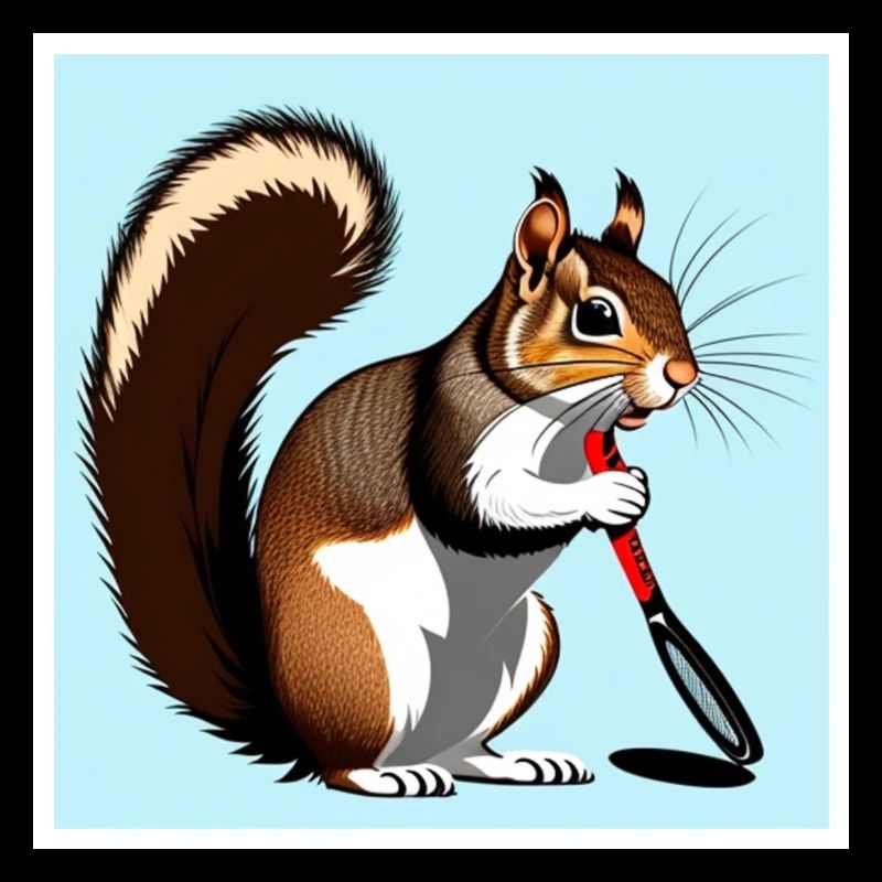 Eichhörnchen mit einem Tennisschläger