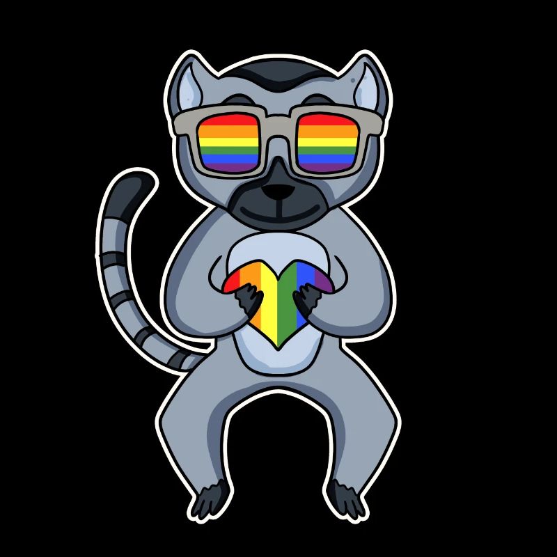 Regenbogen - Lemur mit Brille und Herz
